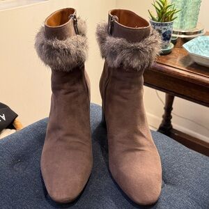 Aquatalia Brown Fur-Trim Ankle Boots